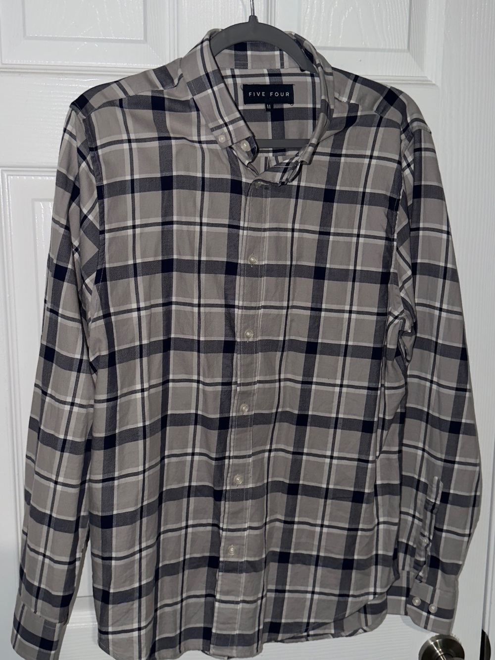 Five Four Men's Beige and Black Plaid Button-Down Shirt